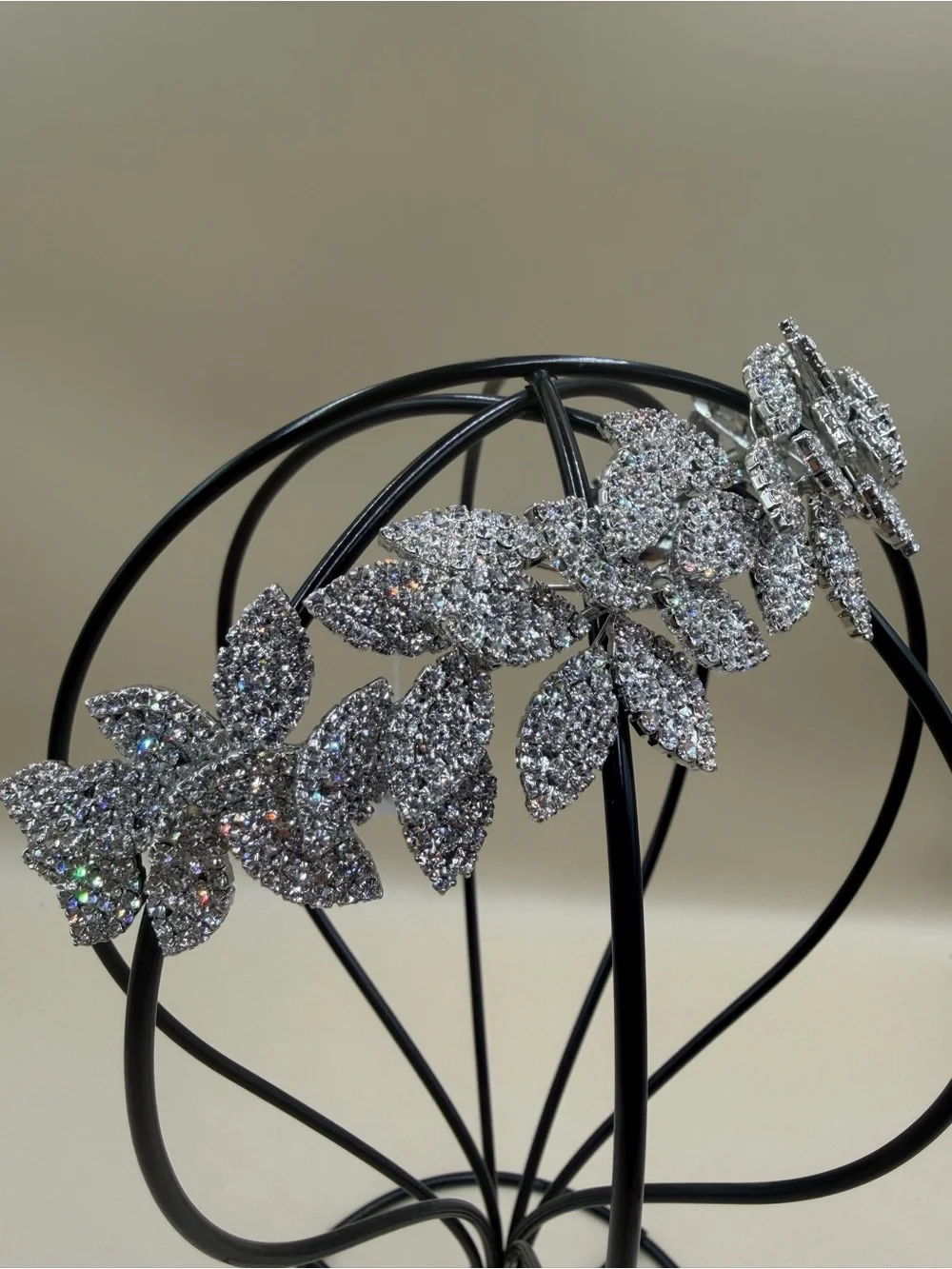 Luxury Silver Crystal Floral Bridal Tiara Headband Wedding Crown